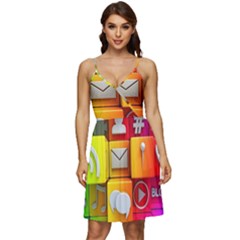 Colorful 3d Social Media V-neck Pocket Summer Dress  by Ket1n9