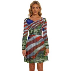 Usa United States Of America Images Independence Day Long Sleeve Wide Neck Velvet Dress by Ket1n9