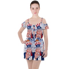 United States Of America Images Independence Day Ruffle Cut Out Chiffon Playsuit by Ket1n9