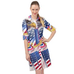 Independence Day United States Of America Long Sleeve Mini Shirt Dress by Ket1n9