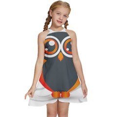 Owl Logo Kids  Halter Collar Waist Tie Chiffon Dress by Ket1n9