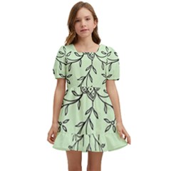 Illustration Of Butterflies And Flowers Ornament On Green Background Kids  Short Sleeve Dolly Dress by Ket1n9