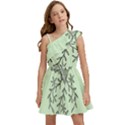 Illustration Of Butterflies And Flowers Ornament On Green Background Kids  One Shoulder Party Dress View1