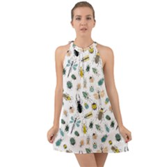 Insect Animal Pattern Halter Tie Back Chiffon Dress by Ket1n9