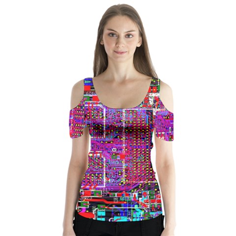 Technology Circuit Board Layout Pattern Butterfly Sleeve Cutout T-shirt  by Ket1n9