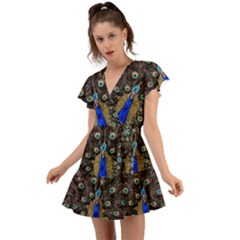 Peacock Flutter Sleeve Wrap Dress by Ket1n9