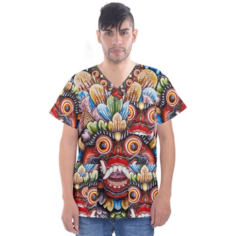 Wood Sculpture Bali Logo Men s V-neck Scrub Top by Ket1n9