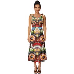 Wood Sculpture Bali Logo Tie-strap Tiered Midi Chiffon Dress by Ket1n9