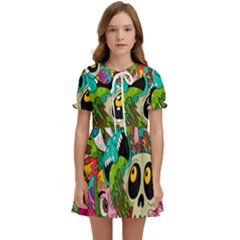 Crazy Illustrations & Funky Monster Pattern Kids  Sweet Collar Dress by Ket1n9