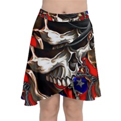 Confederate Flag Usa America United States Csa Civil War Rebel Dixie Military Poster Skull Chiffon Wrap Front Skirt by Ket1n9