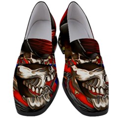 Confederate Flag Usa America United States Csa Civil War Rebel Dixie Military Poster Skull Women s Chunky Heel Loafers by Ket1n9