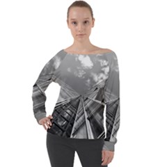 Architecture-skyscraper Off Shoulder Long Sleeve Velour Top by Ket1n9