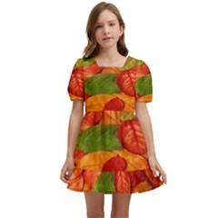 Leaves Texture Kids  Short Sleeve Dolly Dress by Ket1n9