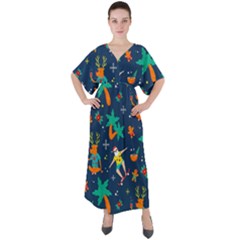 Colorful Funny Christmas Pattern V-neck Boho Style Maxi Dress by Ket1n9