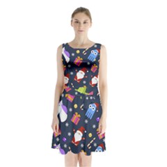 Colorful Funny Christmas Pattern Sleeveless Waist Tie Chiffon Dress by Ket1n9