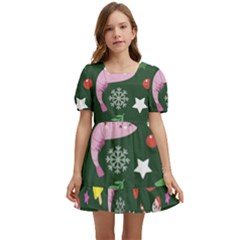 Dinosaur Colorful Funny Christmas Pattern Kids  Short Sleeve Dolly Dress by Ket1n9