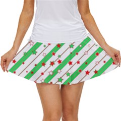 Christmas Paper Stars Pattern Texture Background Colorful Colors Seamless Women s Skort by Ket1n9