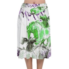 Horse-horses-animal-world-green Velvet Flared Midi Skirt by Ket1n9