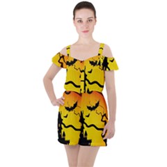 Halloween Night Terrors Ruffle Cut Out Chiffon Playsuit by Ket1n9