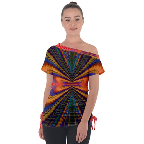 Casanova Abstract Art-colors Cool Druffix Flower Freaky Trippy Off Shoulder Tie-up T-shirt by Ket1n9