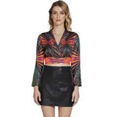 Casanova Abstract Art-colors Cool Druffix Flower Freaky Trippy Long Sleeve Tie Back Satin Wrap Top by Ket1n9