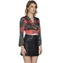 Casanova Abstract Art-colors Cool Druffix Flower Freaky Trippy Long Sleeve Tie Back Satin Wrap Top View3