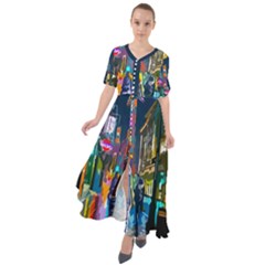 Abstract-vibrant-colour-cityscape Waist Tie Boho Maxi Dress by Ket1n9