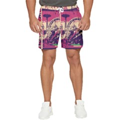 Pink City Retro Vintage Futurism Art Men s Runner Shorts by Ket1n9