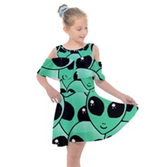 Art Alien Pattern Kids  Shoulder Cutout Chiffon Dress by Ket1n9