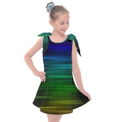 Blue And Green Lines Kids  Tie Up Tunic Dress by Ket1n9