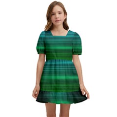 Blue And Green Lines Kids  Short Sleeve Dolly Dress by Ket1n9