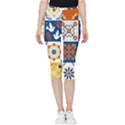 Mexican-talavera-pattern-ceramic-tiles-with-flower-leaves-bird-ornaments-traditional-majolica-style- Inside Out Lightweight Velour Capri Leggings  View3