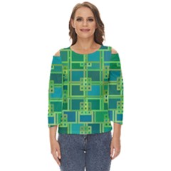 Green-abstract-geometric Cut Out Wide Sleeve Top