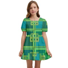 Green-abstract-geometric Kids  Short Sleeve Dolly Dress by Ket1n9