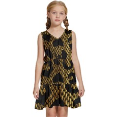 Metallic Snake Skin Pattern Kids  Sleeveless Tiered Mini Dress by Ket1n9