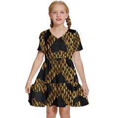 Metallic Snake Skin Pattern Kids  Short Sleeve Tiered Mini Dress by Ket1n9