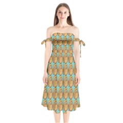 Owl-pattern-background Shoulder Tie Bardot Midi Dress by Grandong