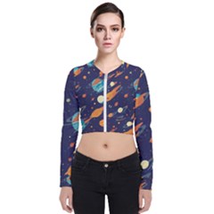 Space Galaxy Planet Universe Stars Night Fantasy Long Sleeve Zip Up Bomber Jacket by Grandong