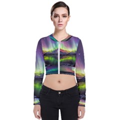 Aurora Borealis Polar Northern Lights Natural Phenomenon North Night Mountains Long Sleeve Zip Up Bomber Jacket by Grandong