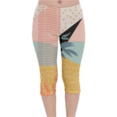 Leaves Pattern Design Colorful Decorative Texture Velvet Capri Leggings  by Vaneshop