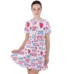 Love Mom Happy Mothers Day I Love Mom Graphic Short Sleeve Shoulder Cut Out Dress  by Vaneshop