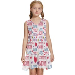 Love Mom Happy Mothers Day I Love Mom Graphic Kids  Sleeveless Tiered Mini Dress by Vaneshop