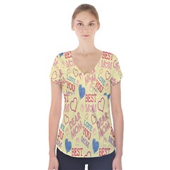 Love Mom Happy Mothers Day I Love Mom Graphic Pattern Short Sleeve Front Detail Top by Vaneshop