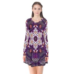 Rosette Kaleidoscope Mosaic Abstract Background Art Long Sleeve V-neck Flare Dress by Vaneshop