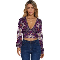 Rosette Kaleidoscope Mosaic Abstract Background Art Long Sleeve Deep-v Velour Top by Vaneshop