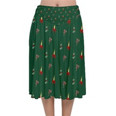 Christmas Green Pattern Background Velvet Flared Midi Skirt by Pakjumat