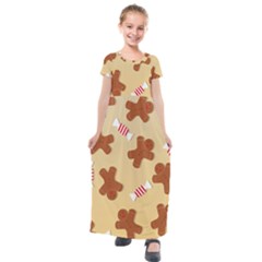 Gingerbread Christmas Time Kids  Short Sleeve Maxi Dress by Pakjumat