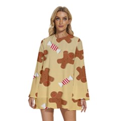 Gingerbread Christmas Time Round Neck Long Sleeve Bohemian Style Chiffon Mini Dress by Pakjumat