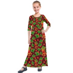 Christmas Wrapping Paper Kids  Quarter Sleeve Maxi Dress by Pakjumat