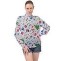 Illustration Christmas Pattern High Neck Long Sleeve Chiffon Top View1